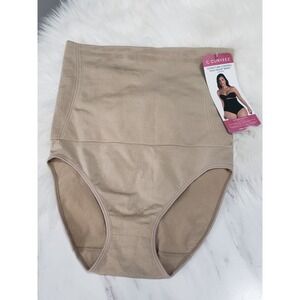 Curveez Womens Sz XL Sig Control High Waist Brief BEIGE CUR3739 Seamless Firm